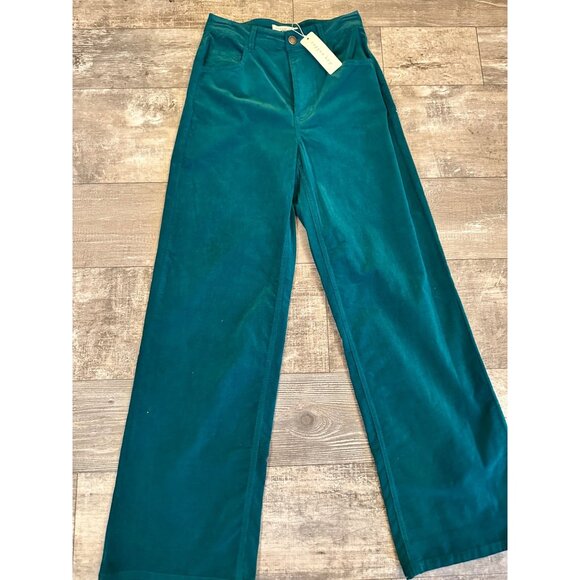 Teal Corduroy Wide-Leg Pants By Copper Key Size 3 Mid-Rise With Button & Zipper - Picture 1 of 12